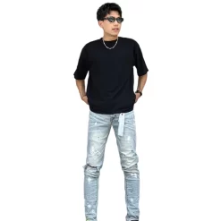 2023 wholesale cheap jeans men loose skinny jeans pants  men flare stacked jeans slim fit men